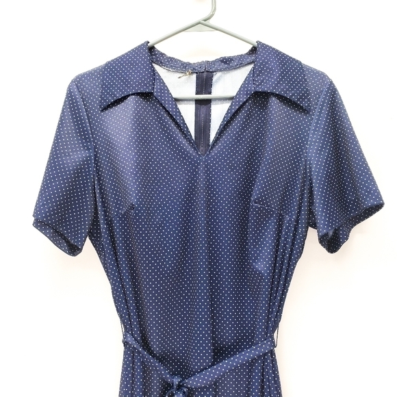 Vintage Navy & White polka dot 30's house dress - Picture 5 of 6